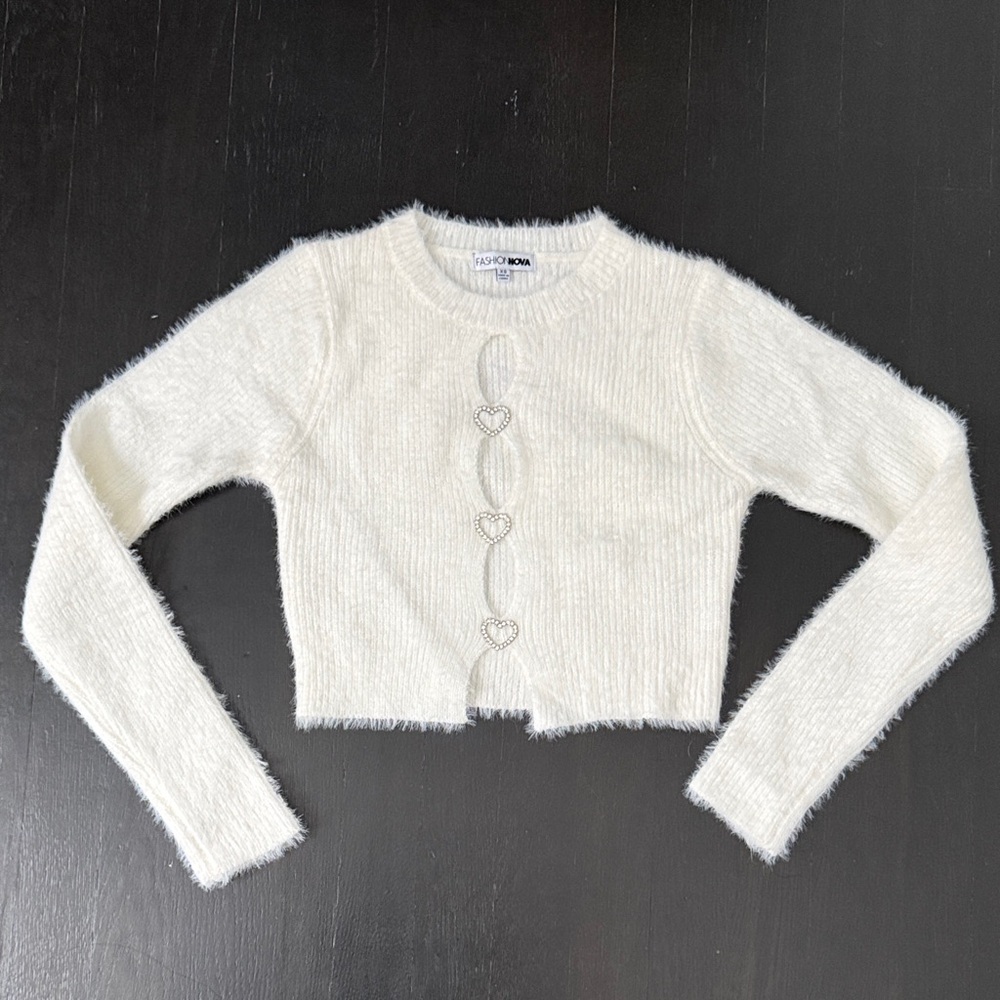 Fashion Nova Cream pullover with Heart Buttons